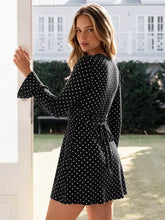 Polka Dot Long Sleeve Ruffle Hem Mini Dress - product photo 6