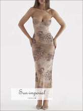 Printed Sweetheart Neck Bodycon Maxi Dress Sun-Imperial United States