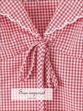 Red Gingham Plaid Bow Ruched V-neck Camisole – Slim Summer Crop Top Detail, Casual Summer, Blouse, Camisole, Sun-Imperial United States
