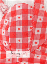 Red Plaid Corset-style Sling Mini Dress with Lace Hem boutique women dress, corset mini fitted lace hem mesh dress Sun-Imperial United