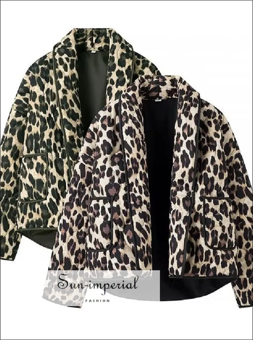 Women’s Leopard Oversized Long Sleeve Quilted Coat Sun-Imperial United States