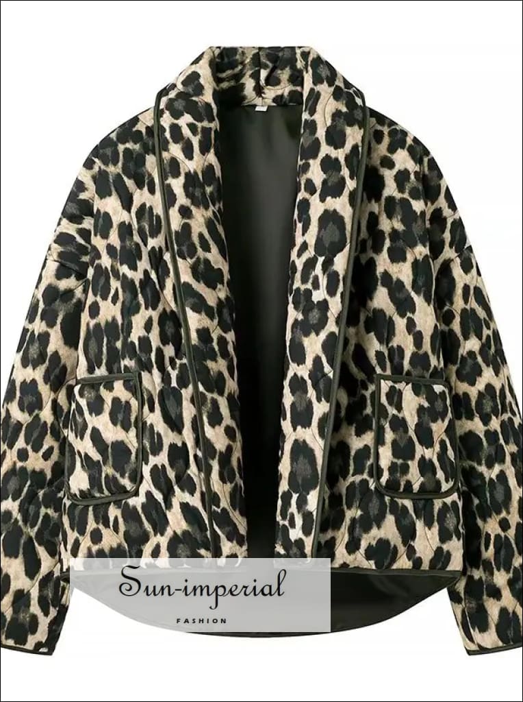 Women’s Leopard Oversized Long Sleeve Quilted Coat Sun-Imperial United States