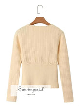 French-style Pointelle Knit Button-front Cropped Cardigan boutique knitwear, bow waist cardigan, button front cropped cardigan women,