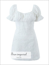Women’s White Embroidery Short Puff Sleeve Mini Dress With Lace And Square Collar Detail Sun-Imperial United States