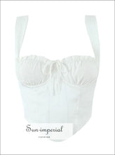 Ruched Bow Camisole Crop Top with Slash Neckline back button top, bow detail camisole crop everyday women fitted top Sun-Imperial United