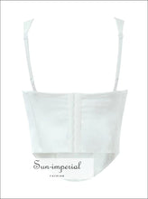 Ruched Bow Camisole Crop Top with Slash Neckline back button top, bow detail camisole crop everyday women fitted top Sun-Imperial United