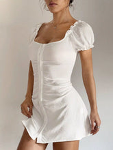 Ruched Button-Front Puff Sleeve Mini Dress - Sun Imperial (photo 2)