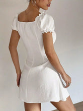 Ruched Button-Front Puff Sleeve Mini Dress - Sun Imperial (photo 4)