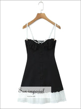Ruched Corset-style Sling Mini Dress with Lace Ruffle Hem casual party dress, corset style cotton blend feminine mini fitted dress