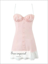 Ruched Corset-style Sling Mini Dress with Lace Ruffle Hem casual party dress, corset style cotton blend feminine mini fitted dress