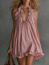 Ruffled Trim Halter Neck Mini Dress - Sun Imperial (photo 1)