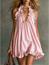 Ruffled Trim Halter Neck Mini Dress - Sun Imperial (photo 5)