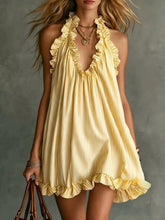 Ruffled Trim Halter Neck Mini Dress - Sun Imperial (photo 7)