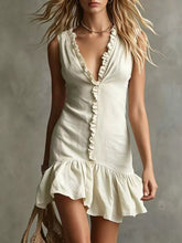 Ruffled V-Neck Sleeveless Mini Dress - Sun Imperial (photo 5)