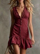 Ruffled V-Neck Sleeveless Mini Dress - Sun Imperial (photo 7)