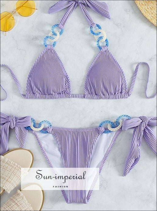Purple Stiped Bikini Set With Ring Detail Sun-Imperial United States