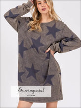 Washed Star Print Round Neck Dress Ship from USA, Sun-Imperial United States