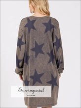 Washed Star Print Round Neck Dress Ship from USA, Sun-Imperial United States