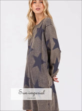 Washed Star Print Round Neck Dress Ship from USA, Sun-Imperial United States