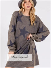 Washed Star Print Round Neck Dress Ship from USA, Sun-Imperial United States