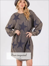 Washed Star Print Round Neck Dress Ship from USA, Sun-Imperial United States