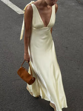 Satin Tie Shoulder Deep V-Neck Dress - Sun Imperial (photo 2)