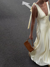 Satin Tie Shoulder Deep V-Neck Dress - Sun Imperial (photo 4)