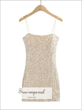 Sequin Sling Mini Dress with Slash Neckline boutique party dress, bright gray fitted sequin night out mini dress Sun-Imperial United States