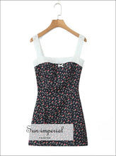 Women’s Black Floral Mini Dress with White Lace and Center Bow Detail With And Sun-Imperial United States