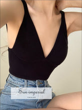 Women’s Solid Knitted Deep v Neckline Camisole Top V Sun-Imperial United States