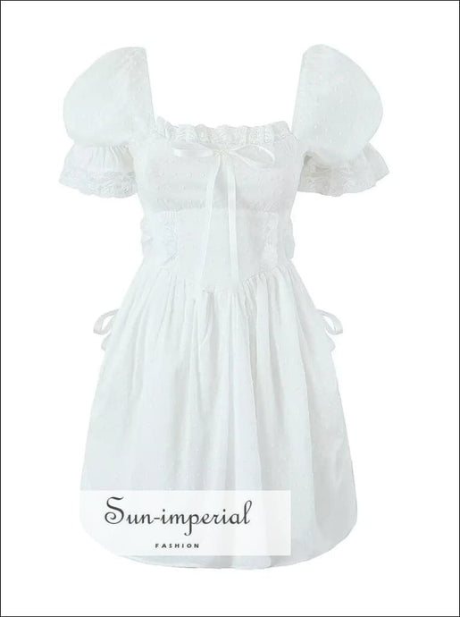 Women’s White Short Sleeve Off The Shoulder Lace Up Back Mini Dress Sun-Imperial United States