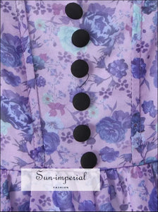 Women’s Purple Floral Layered Ruffle Mini Dress with Cross Lace Up Back Detail With Sun-Imperial United States