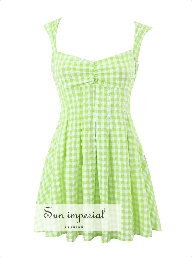green emerald velvet dress Sweet Pea Sage Green Gingham Tie Front Halter Mini Dress L / Sage Green main image 1