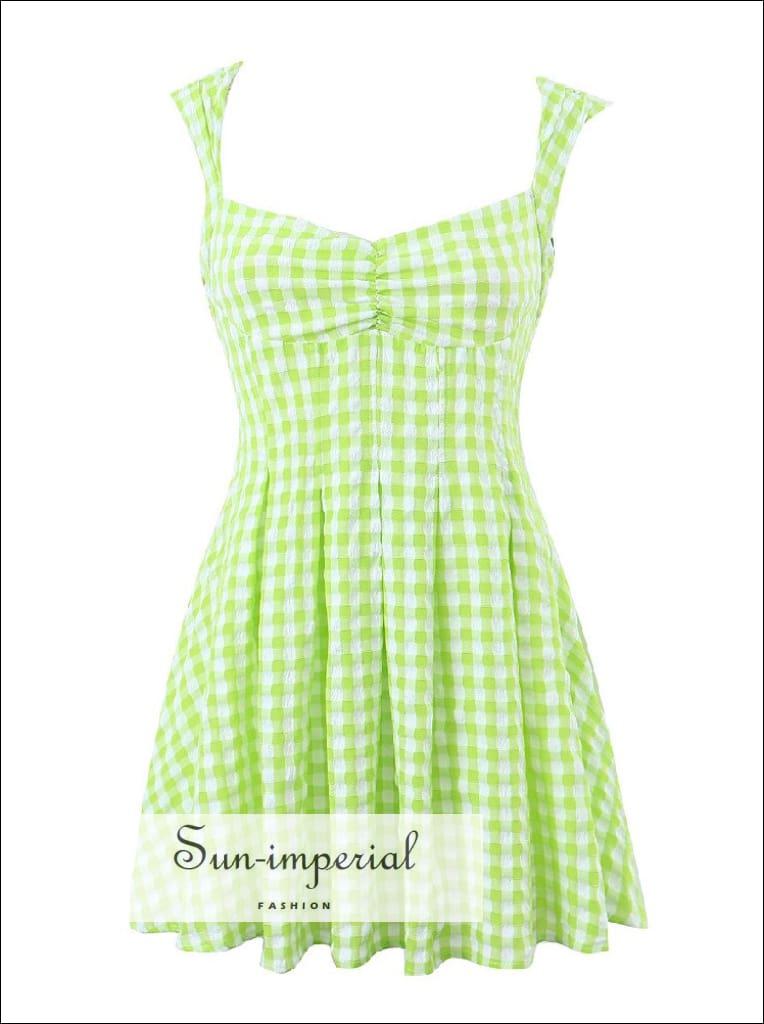 Women’s Green Plaid Sleeveless Mini Dress With Back Bow Detail sleeveless Sun-Imperial United States