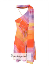 Women’s Halter Collar Orange Tie Dye Backless one Shoulder Mini Dress Sun-Imperial United States