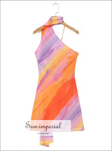 Women’s Halter Collar Orange Tie Dye Backless one Shoulder Mini Dress Sun-Imperial United States