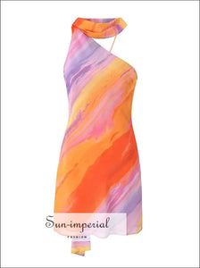 Sun-Imperial - Women's Halter Collar Orange Tie Dye Backless One Shoulder Mini Dress As Picture / S Sun-Imperial - Women's Halter Collar Orange Tie Dye Backless One Shoulder Mini Dress As Picture / S
