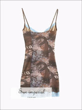 Women’s Brown Mesh Adjustable Cami Straps Mini Dress With Blue Lace Detail Sun-Imperial United States