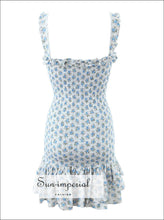 Women White Blue Flower Print A-line Sleeveless Mini Dress With Ruffle Detail Sun-Imperial United States