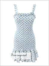 Women White Blue Flower Print A-line Sleeveless Mini Dress With Ruffle Detail Sun-Imperial United States