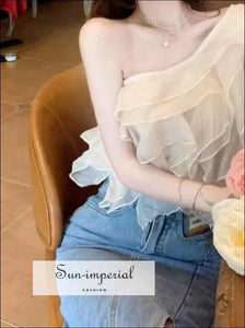 Women’s Top Ruffles one Shoulder Blouse Sun-Imperial United States