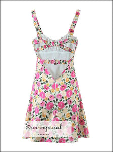 Women Pink Floral Print Ruched Bodice Backless A-line Mini Dress A-Line Sun-Imperial United States