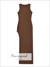 Sleeveless Knit O-neck Maxi Dress with Side Slit everyday long dress, knit maxi minimalist o neck sleeveless dress Sun-Imperial United