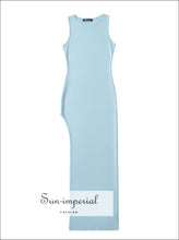 Sleeveless Knit O-neck Maxi Dress with Side Slit everyday long dress, knit maxi minimalist o neck sleeveless dress Sun-Imperial United