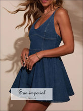 Smocked Back Adjustable Strap Denim Mini Dress Sun-Imperial United States