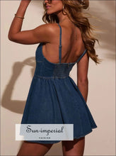 Smocked Back Adjustable Strap Denim Mini Dress Sun-Imperial United States