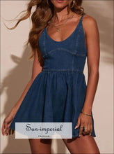 Smocked Back Adjustable Strap Denim Mini Dress Sun-Imperial United States