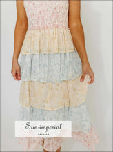 Smocked Ruffle Layered Floral Midi Dress Sun-Imperial United States