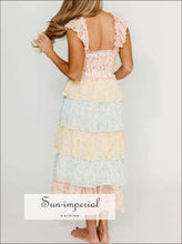 Smocked Ruffle Layered Floral Midi Dress Sun-Imperial United States