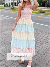 Smocked Ruffle Layered Floral Midi Dress Sun-Imperial United States